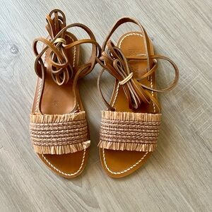 K Jacques Women Leather Woven Gladiator Sandals Size 6 Made in France Dust Bag